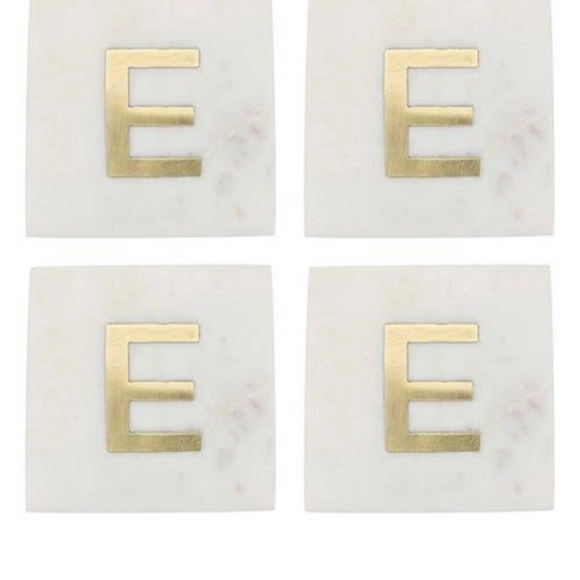 Set of 4 Marble Drink Coasters monogram gold new - Picture 1 of 7